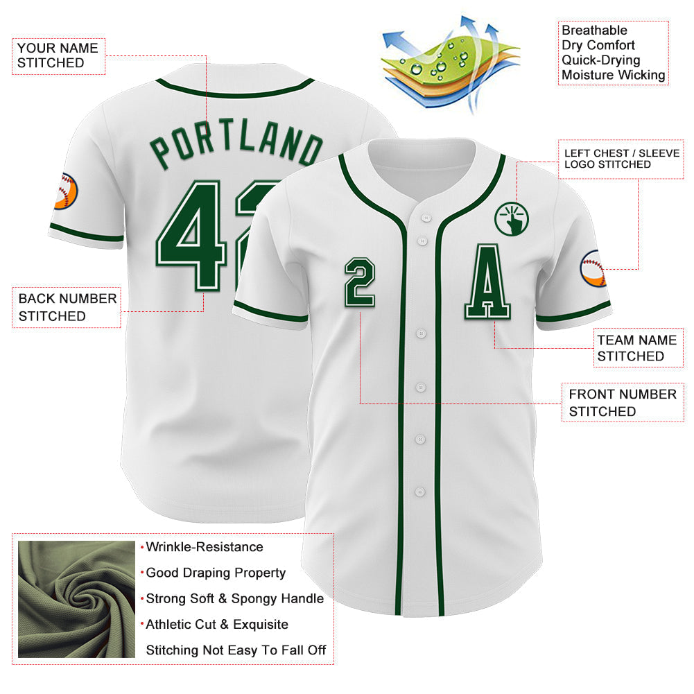 Custom White Green Authentic Baseball Jersey baseball jersey product view 2