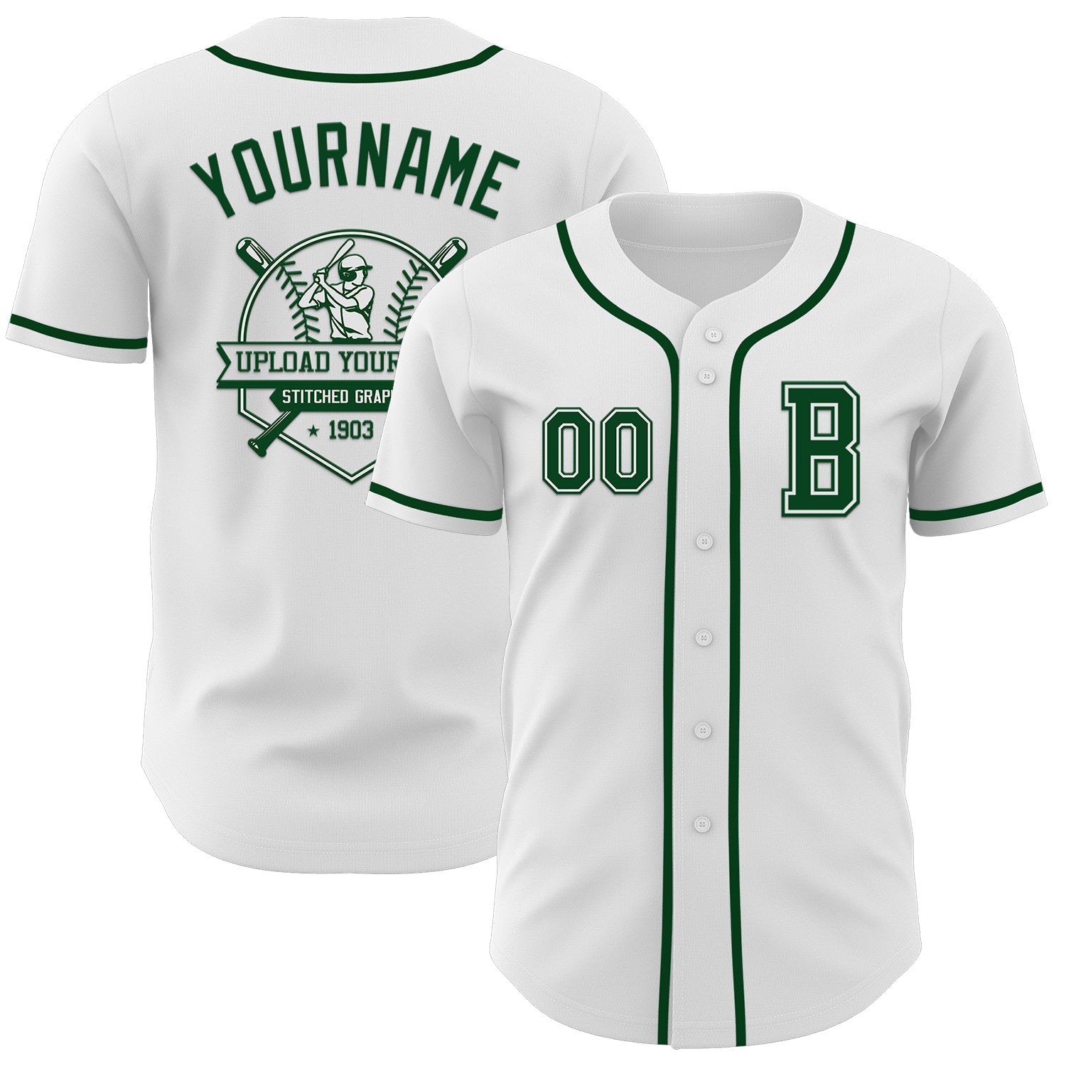 Custom White Green Authentic Baseball Jersey baseball jersey product view 5