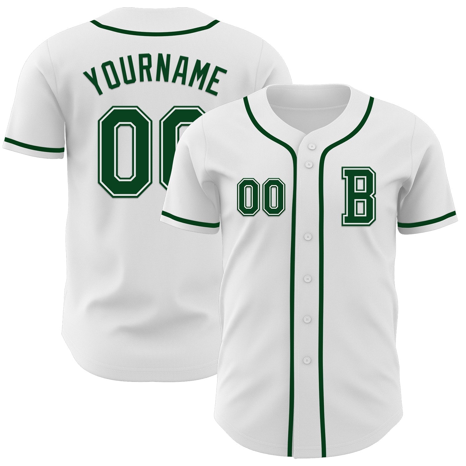 Custom White Green Authentic Baseball Jersey baseball jersey product view 1