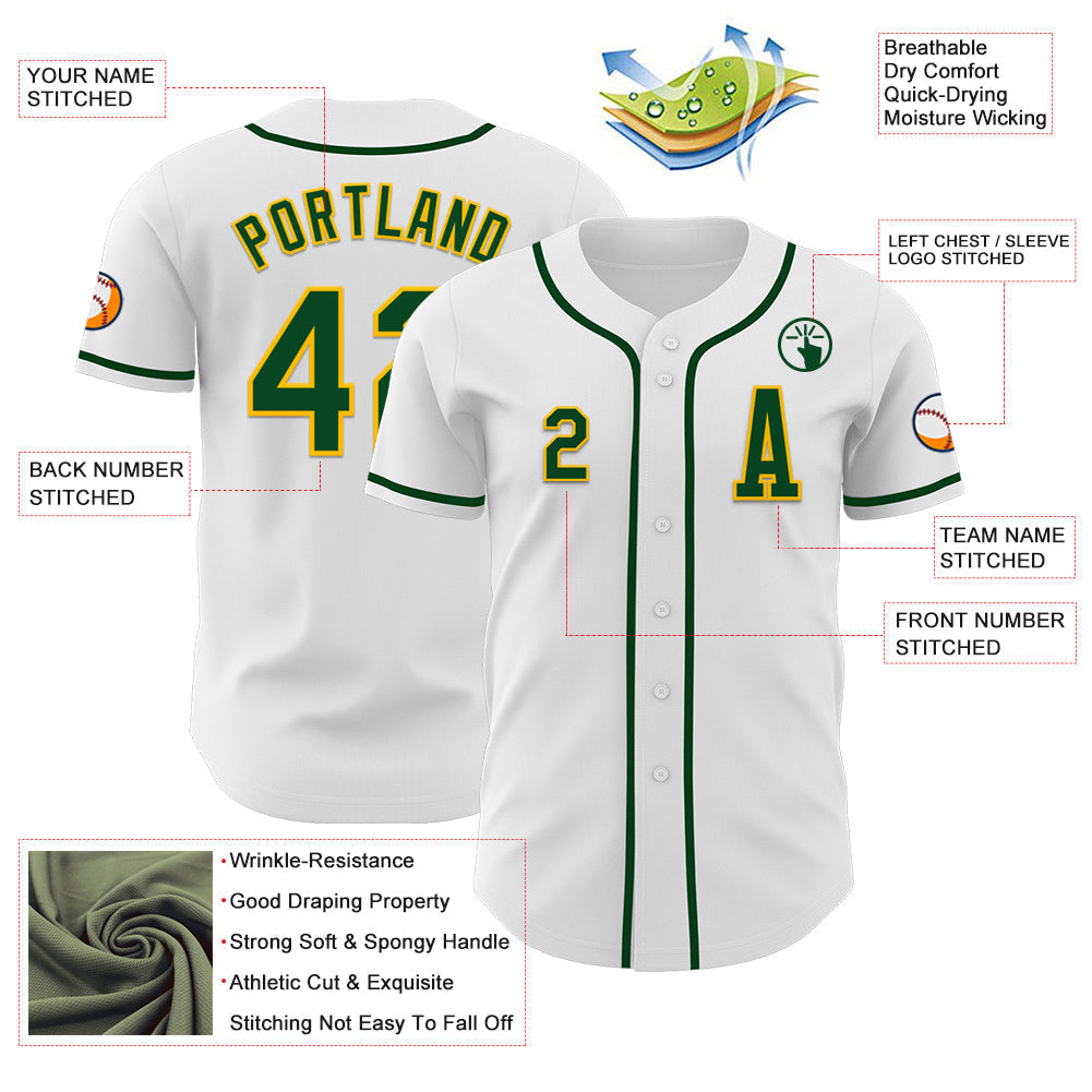Custom White Green-Gold Authentic Baseball Jersey baseball jersey product view 2
