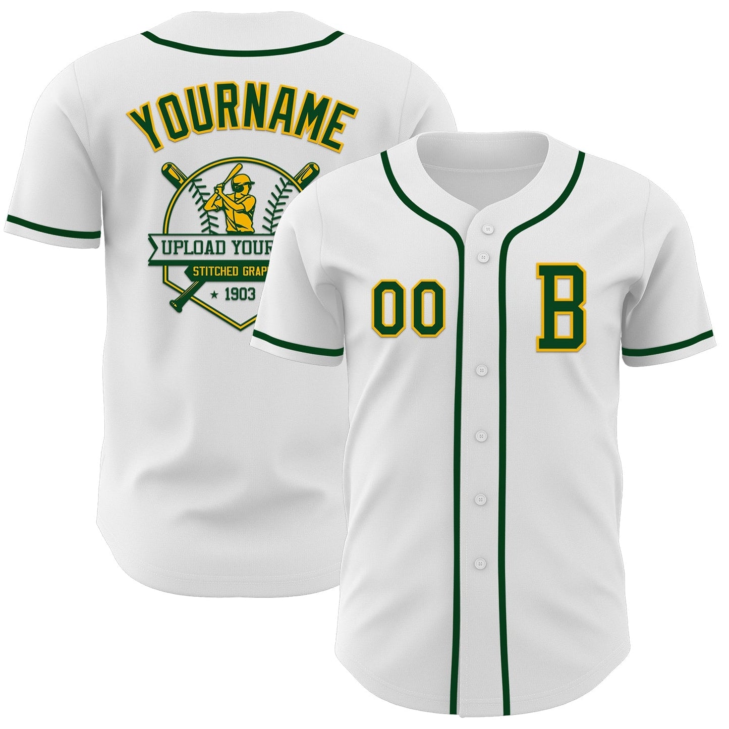 Custom White Green-Gold Authentic Baseball Jersey baseball jersey product view 5
