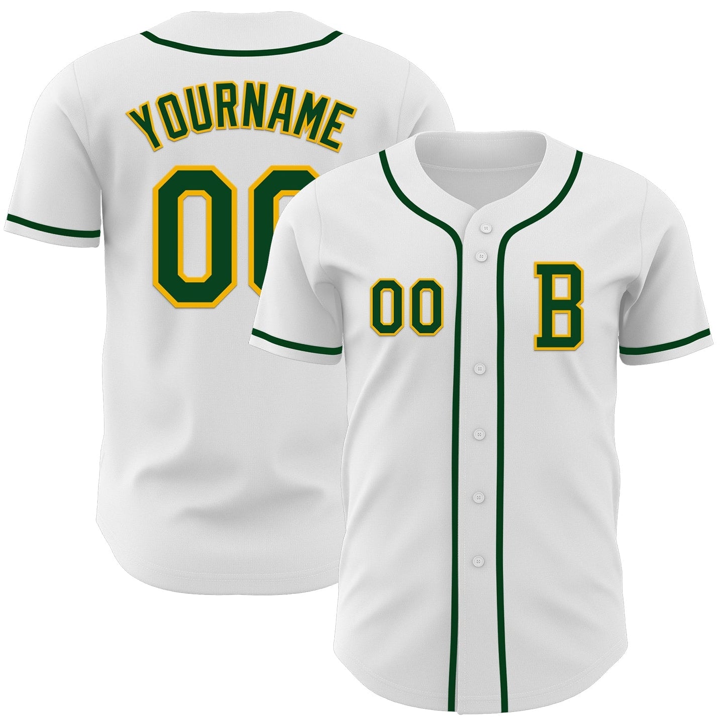 Custom White Green-Gold Authentic Baseball Jersey baseball jersey product view 1