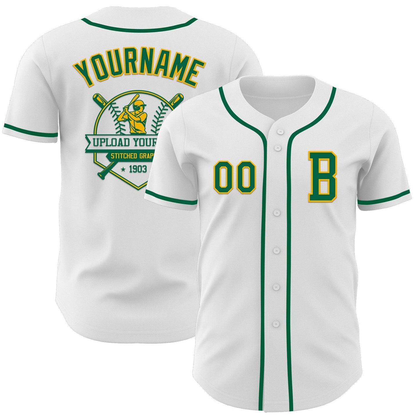 Custom White Kelly Green-Gold Authentic Baseball Jersey baseball jersey product view 5