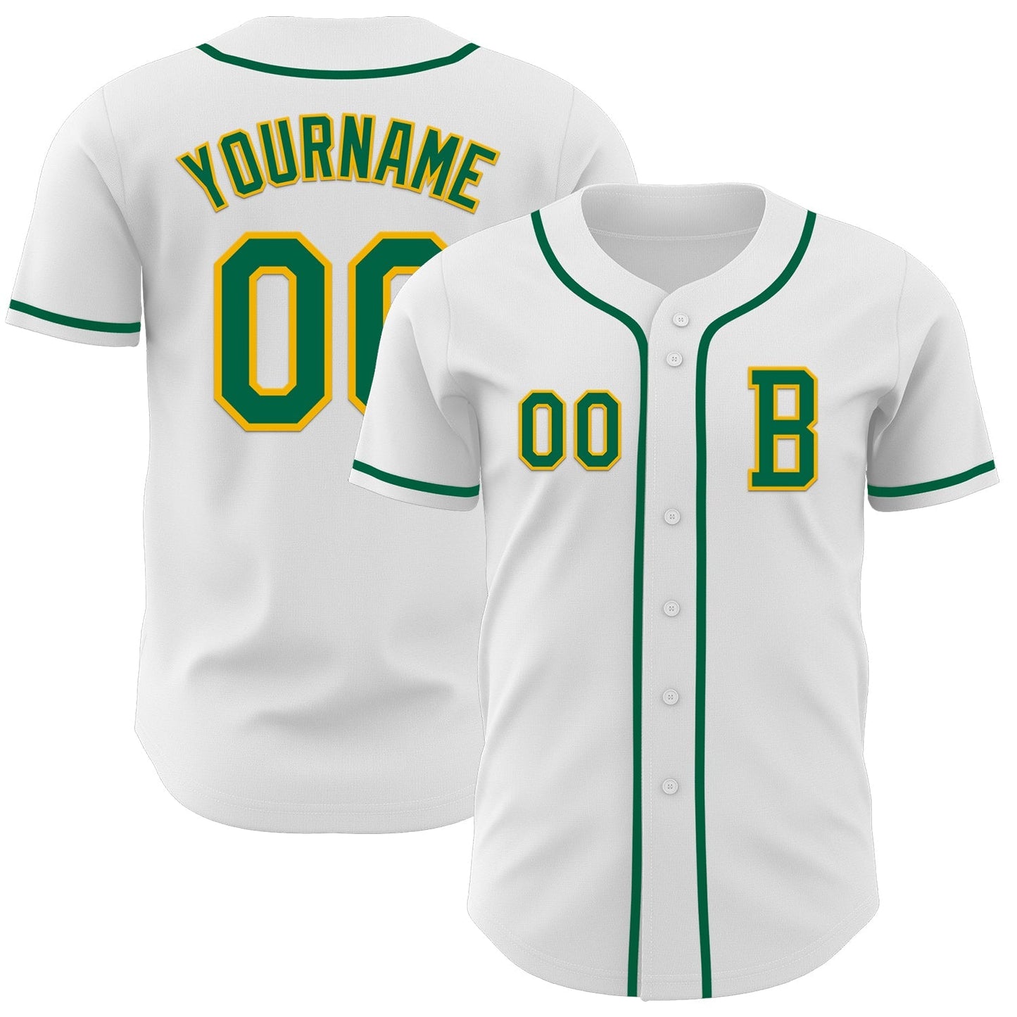 Custom White Kelly Green-Gold Authentic Baseball Jersey baseball jersey product view 1