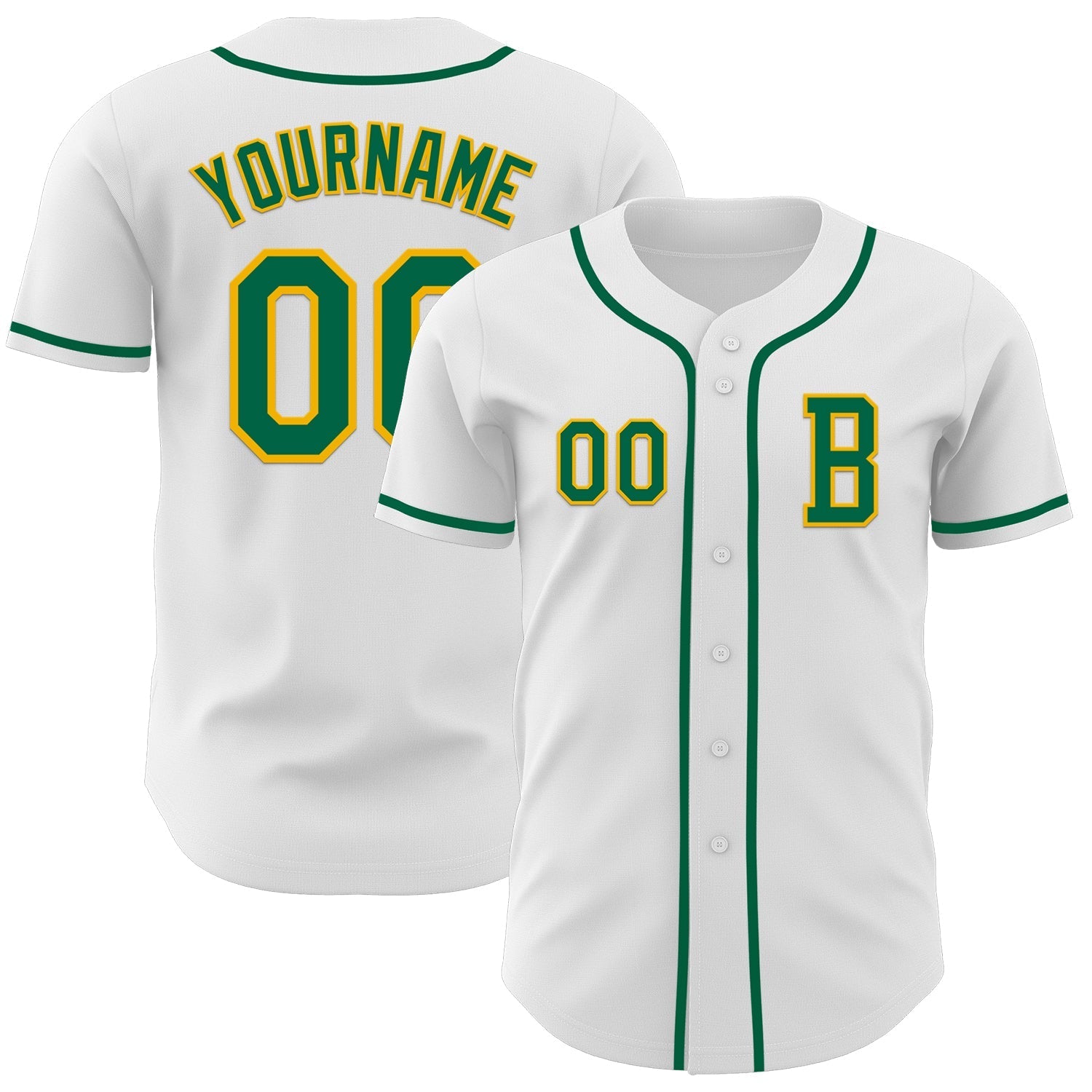 Custom White Kelly Green-Gold Authentic Baseball Jersey baseball jersey product view 1