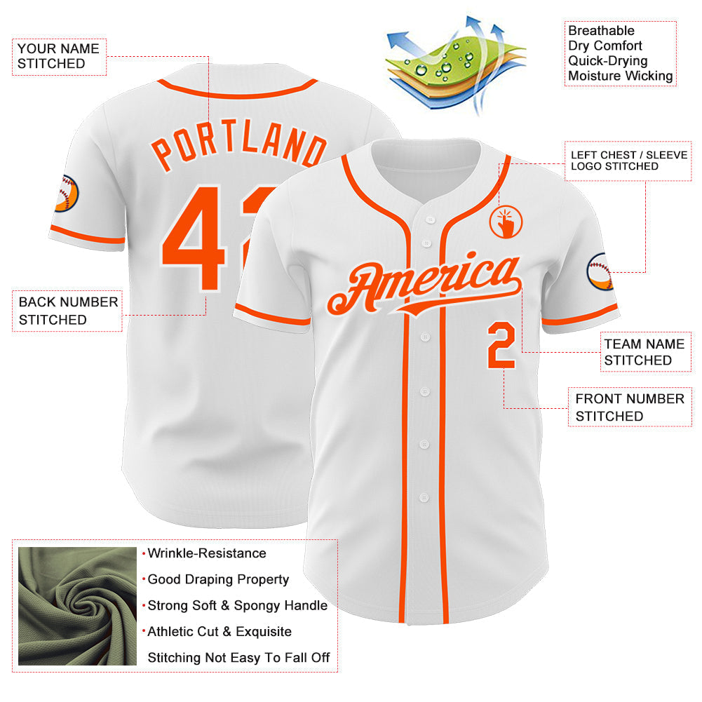 Custom White Orange Authentic Baseball Jersey baseball jersey product view 3