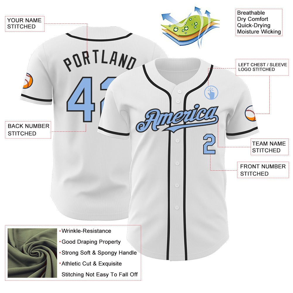 Custom White Light Blue-Black Authentic Baseball Jersey baseball jersey product view 3