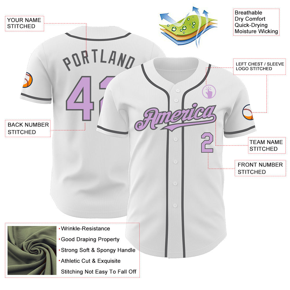 Custom White Light Purple-Steel Gray Authentic Baseball Jersey baseball jersey product view 3