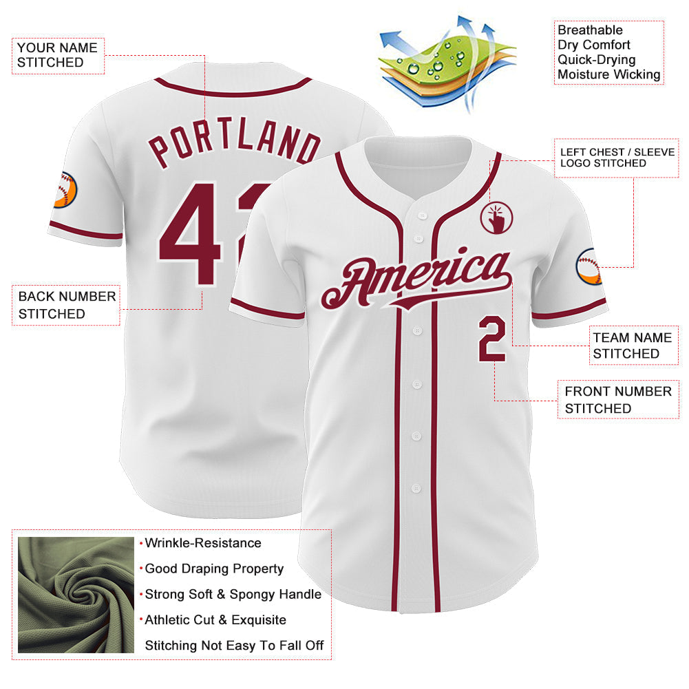 Custom White Crimson Authentic Baseball Jersey baseball jersey product view 3