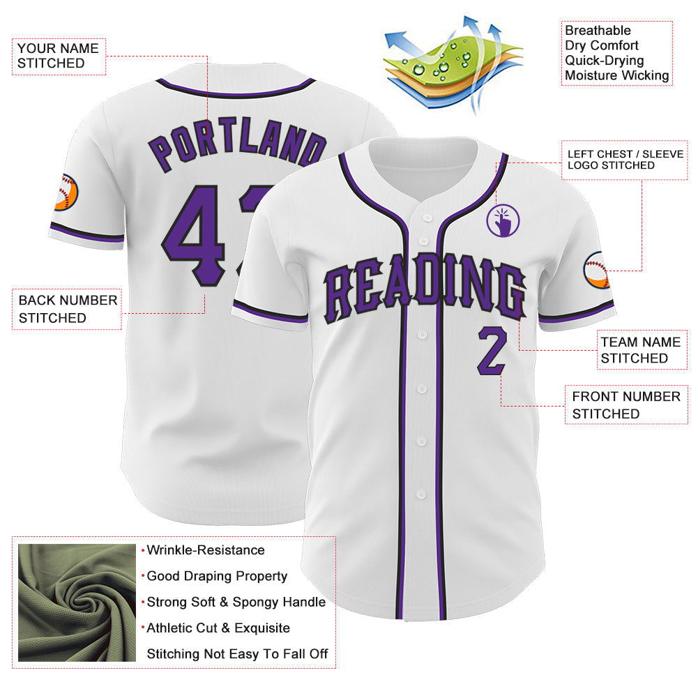 Custom White Purple-Black Authentic Baseball Jersey baseball jersey product view 3
