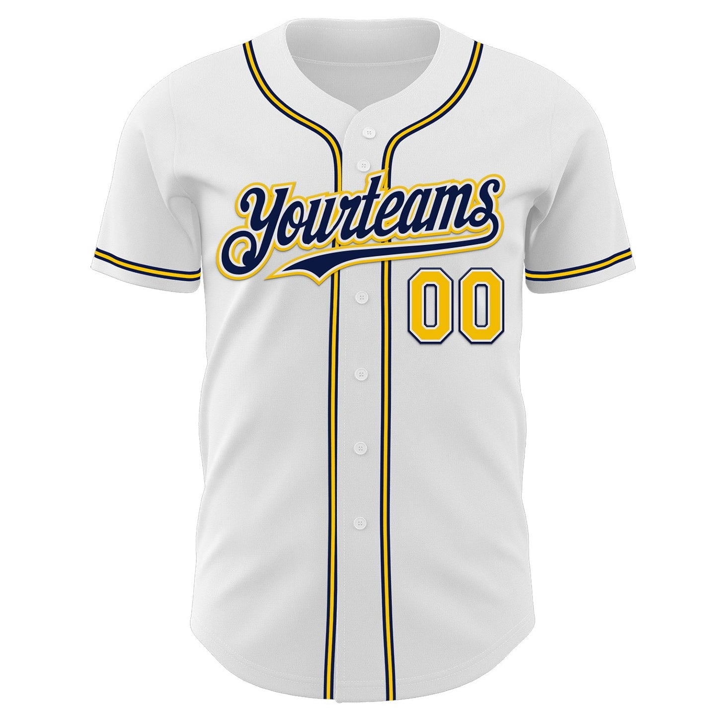 Custom White Yellow-Navy Authentic Baseball Jersey baseball jersey product view 2