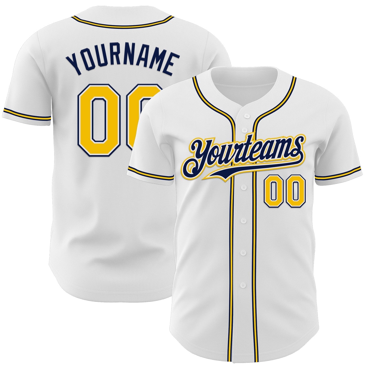 Custom White Yellow-Navy Authentic Baseball Jersey baseball jersey product view 1