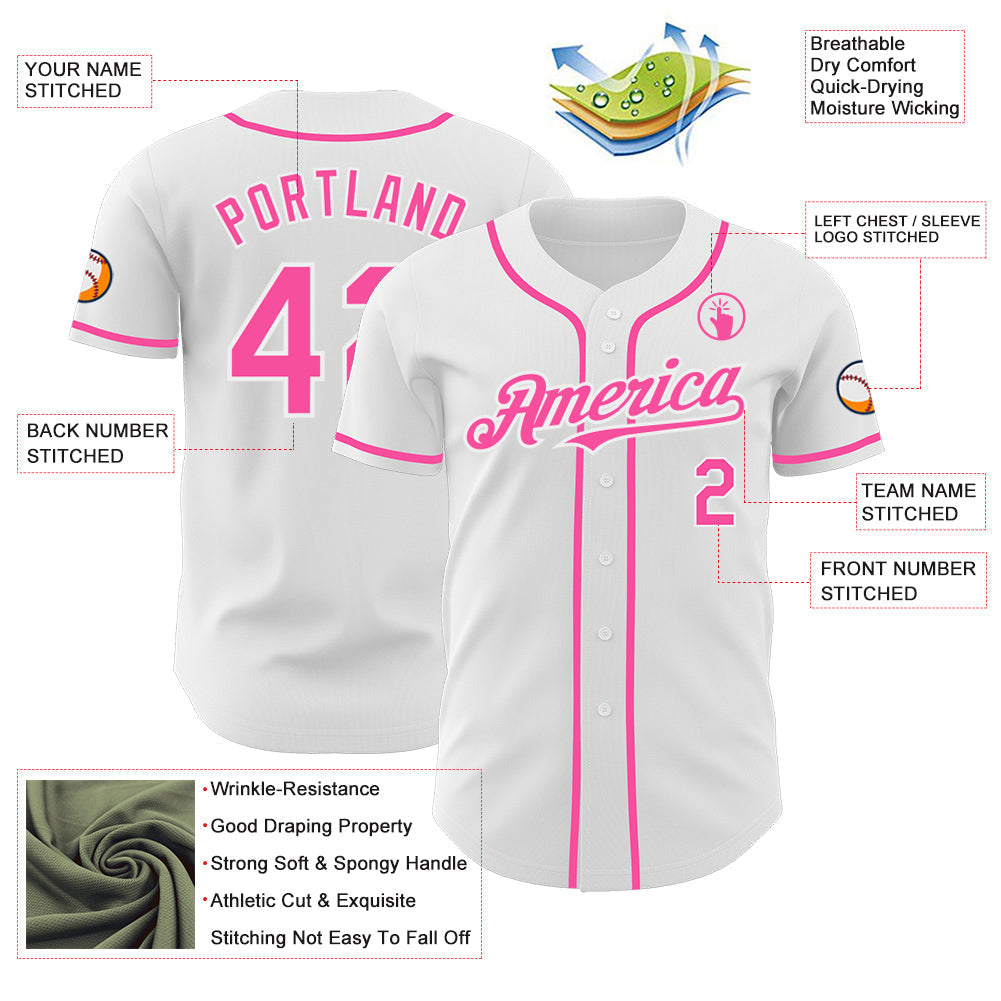 Custom White Pink Authentic Baseball Jersey baseball jersey product view 3