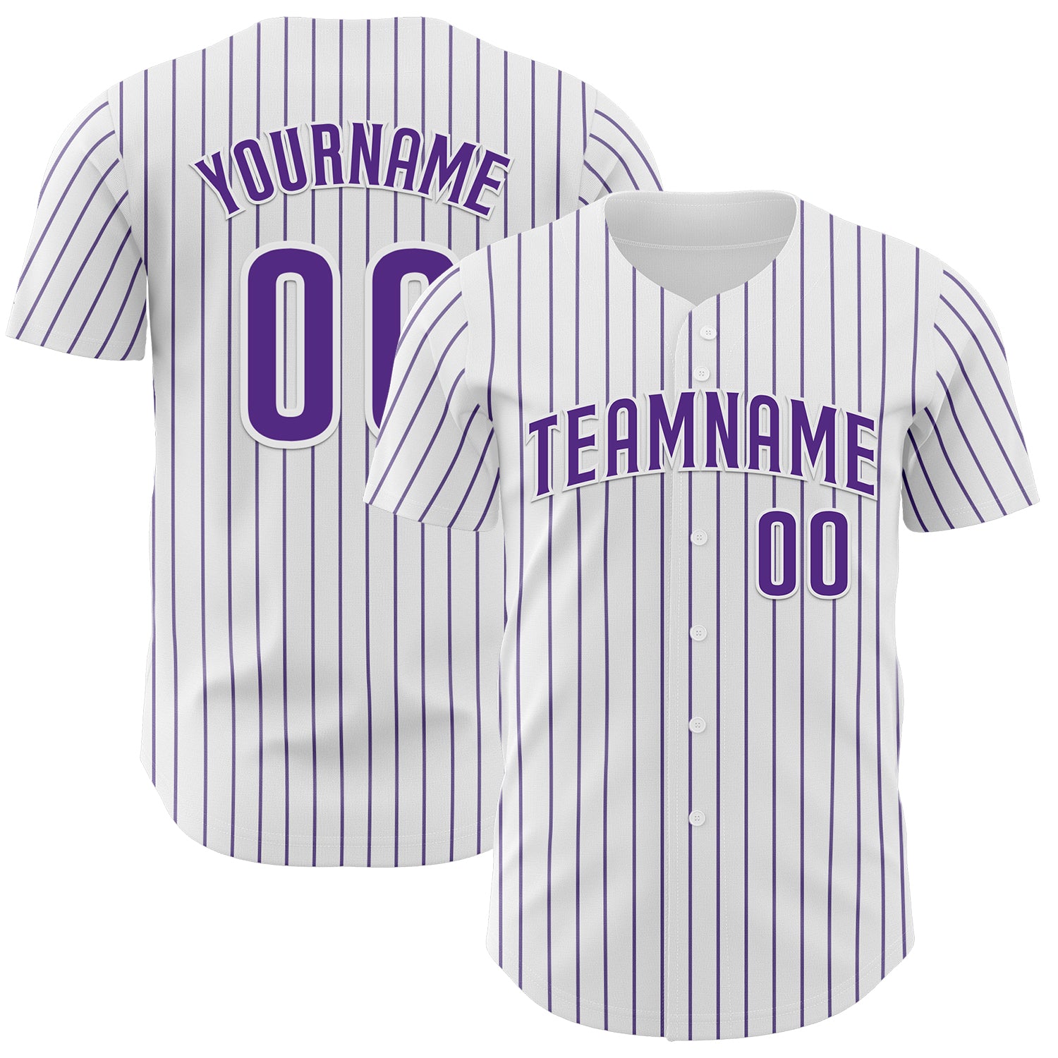 Custom White Purple Pinstripe Purple Authentic Baseball Jersey baseball jersey product view 1