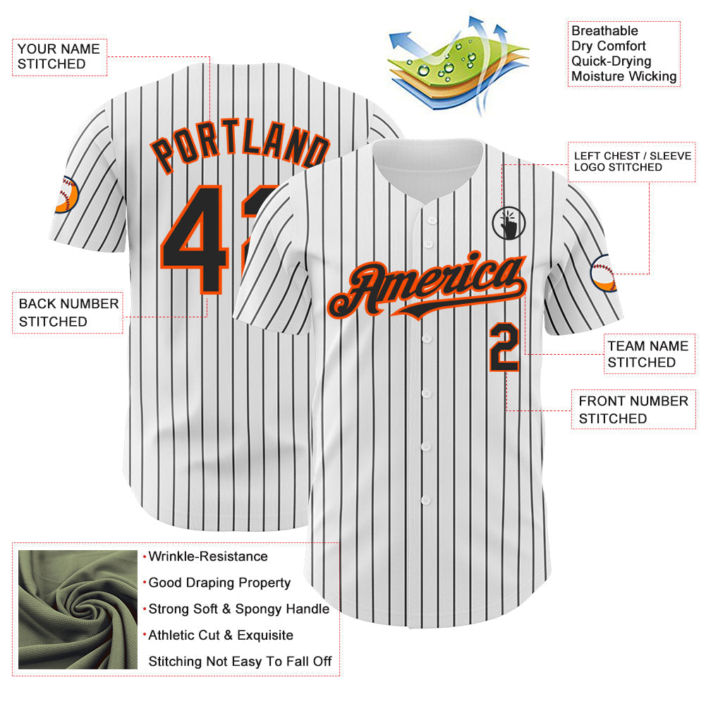 Custom White Black Pinstripe Orange Authentic Baseball Jersey baseball jersey product view 3