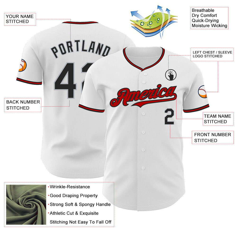 Custom White Black Gray-Red Authentic Baseball Jersey baseball jersey product view 3