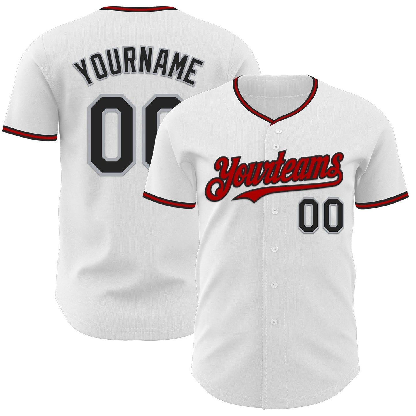 Custom White Black Gray-Red Authentic Baseball Jersey baseball jersey product view 1