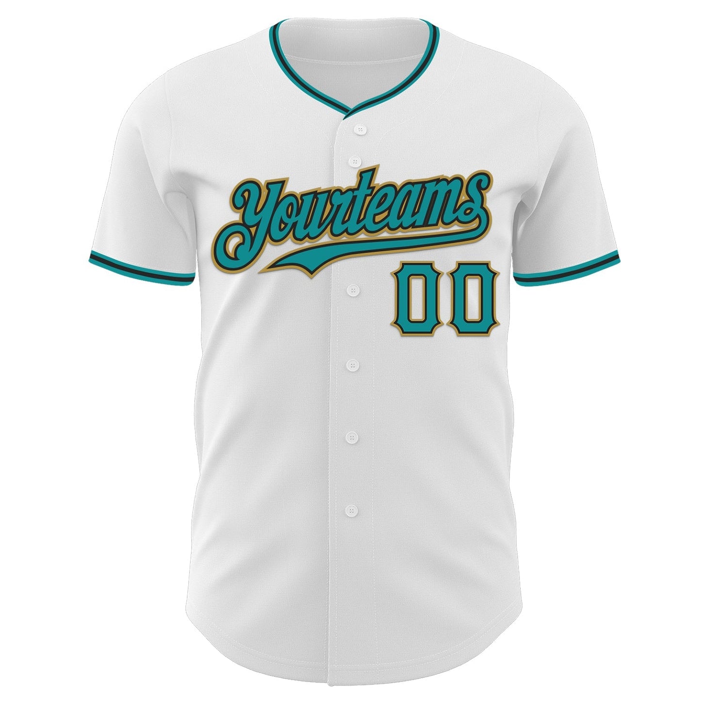 Custom White Teal Black-Old Gold Authentic Baseball Jersey baseball jersey product view 2