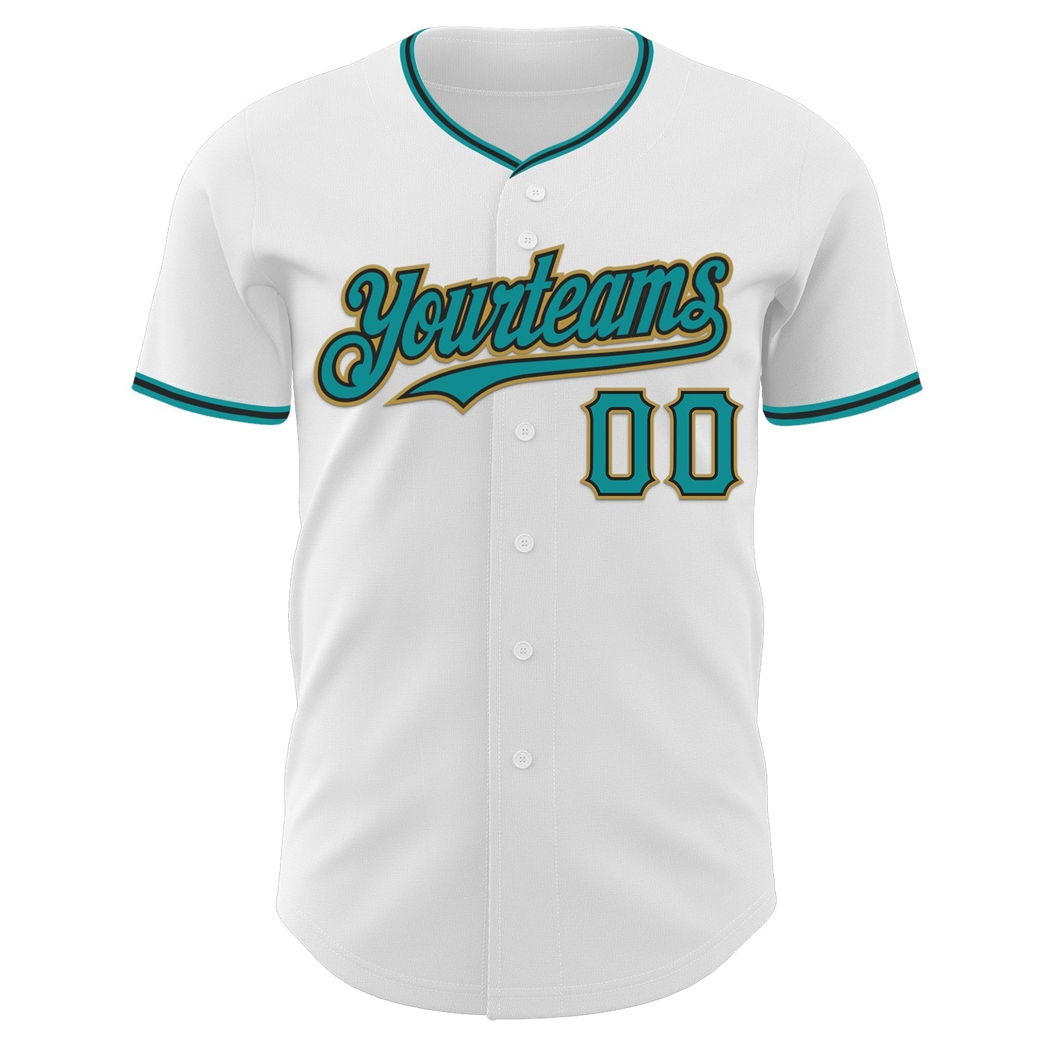 Custom White Teal Black-Old Gold Authentic Baseball Jersey baseball jersey product view 2