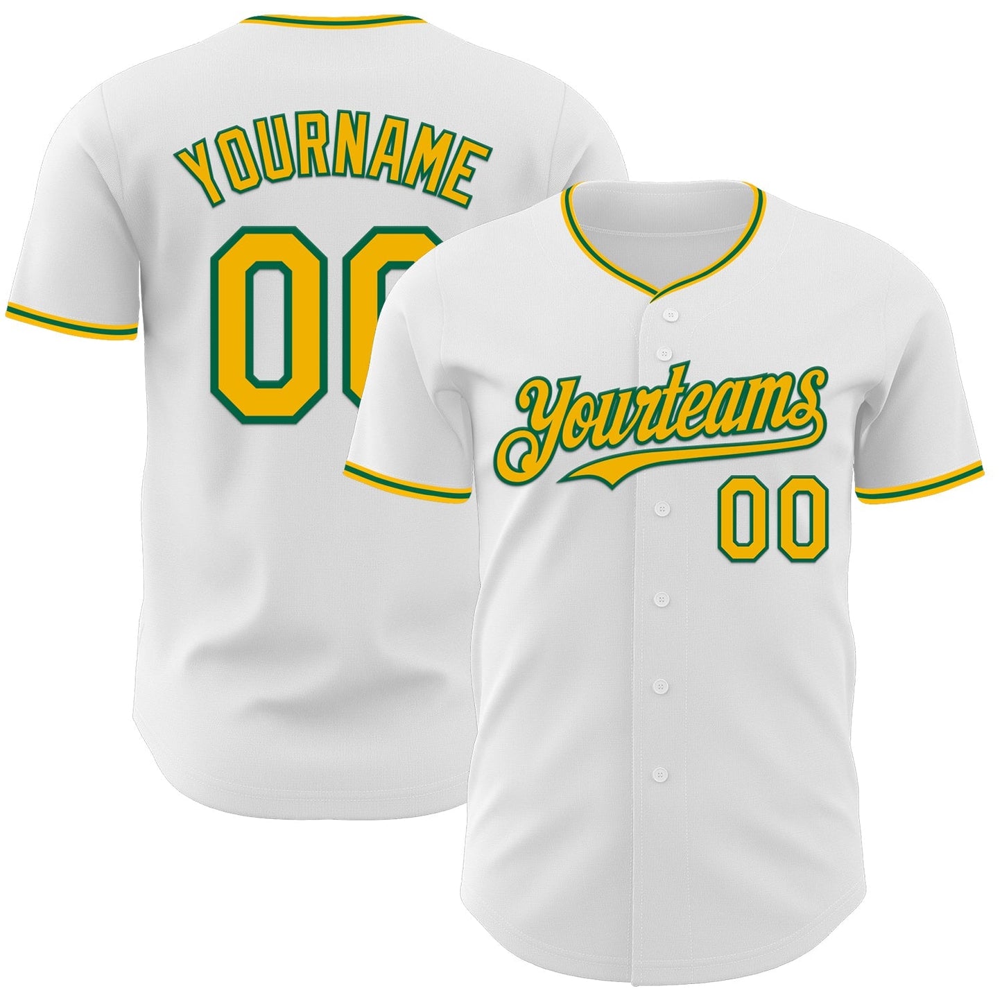 Custom White Gold-Kelly Green Authentic Baseball Jersey baseball jersey product view 1