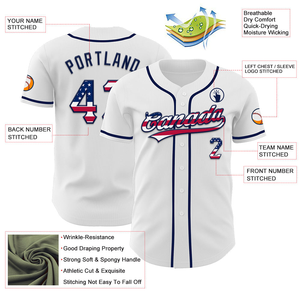 Custom White USA Flag-Navy Authentic Baseball Jersey baseball jersey product view 3