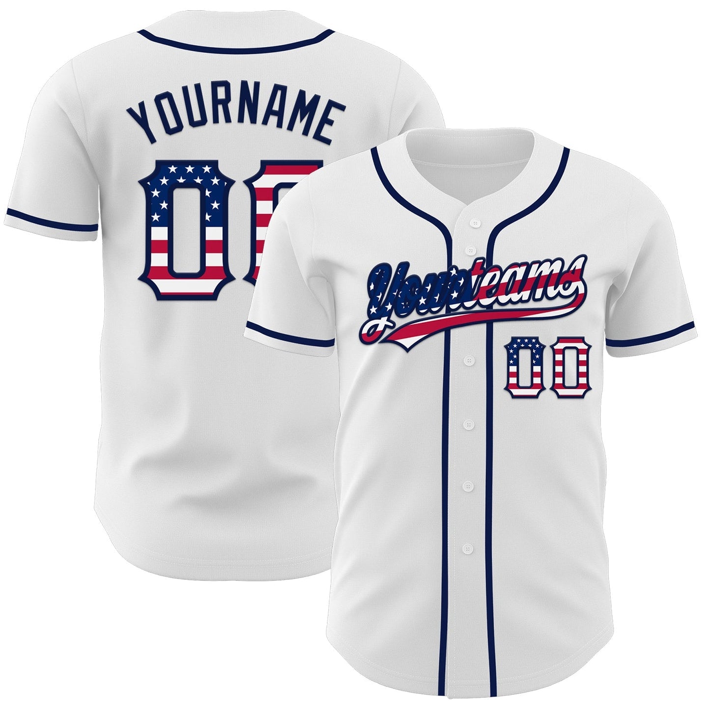Custom White USA Flag-Navy Authentic Baseball Jersey baseball jersey product view 1