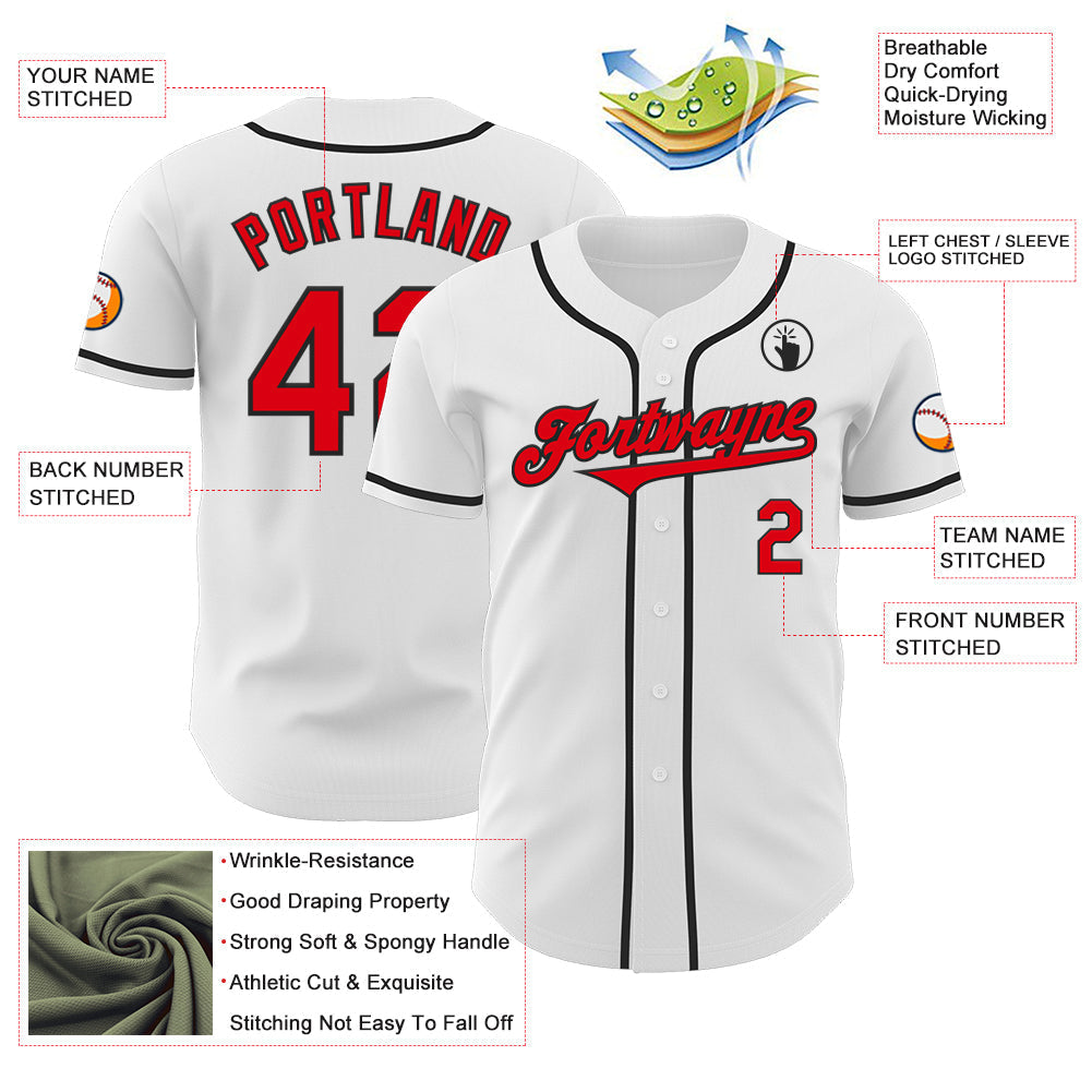 Custom White Fire Red-Black Authentic Baseball Jersey baseball jersey product view 3