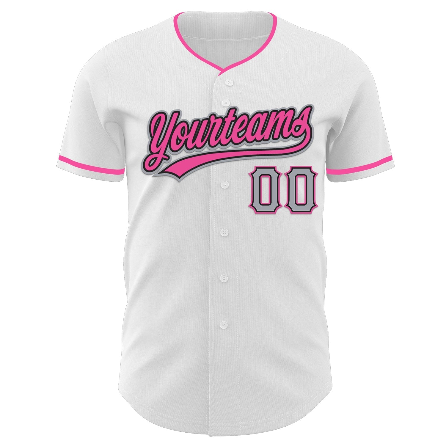 Custom White Gray Black-Pink Authentic Baseball Jersey baseball jersey product view 2