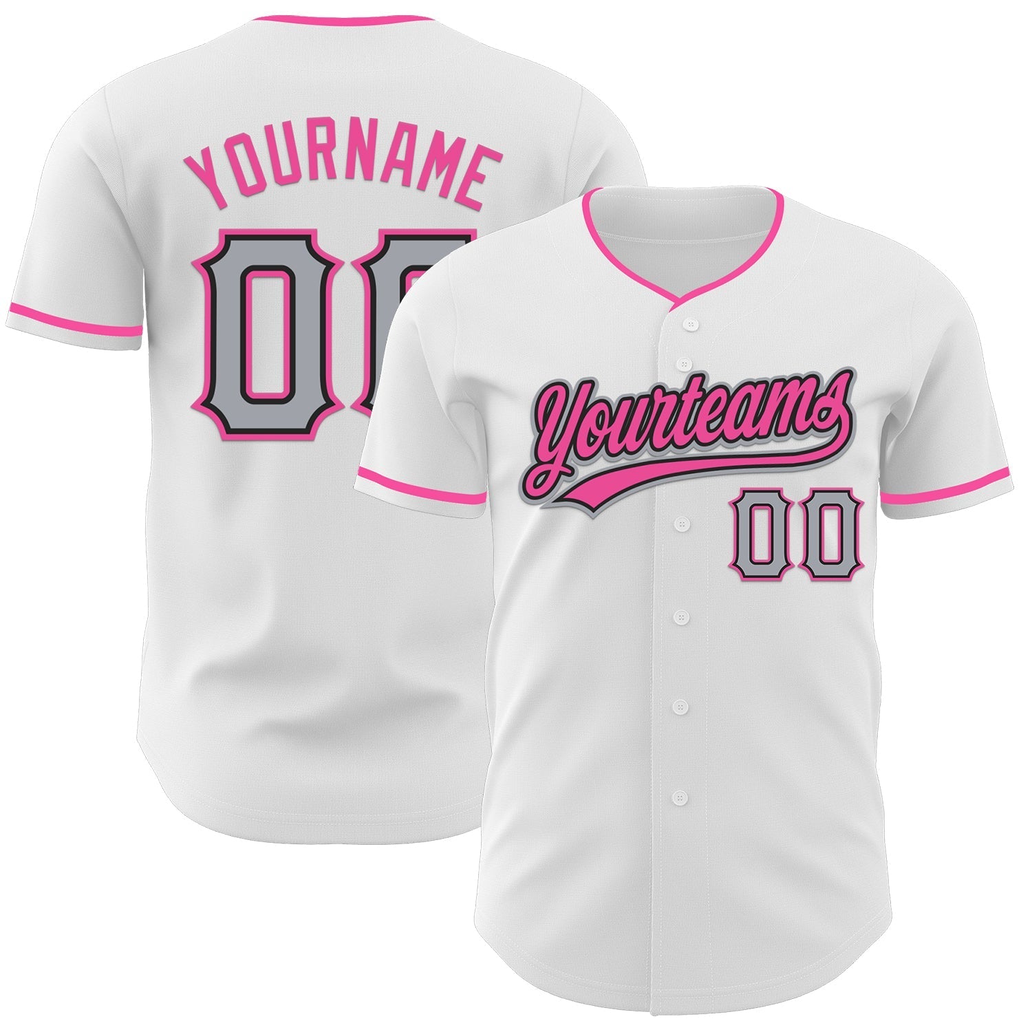 Custom White Gray Black-Pink Authentic Baseball Jersey baseball jersey product view 1