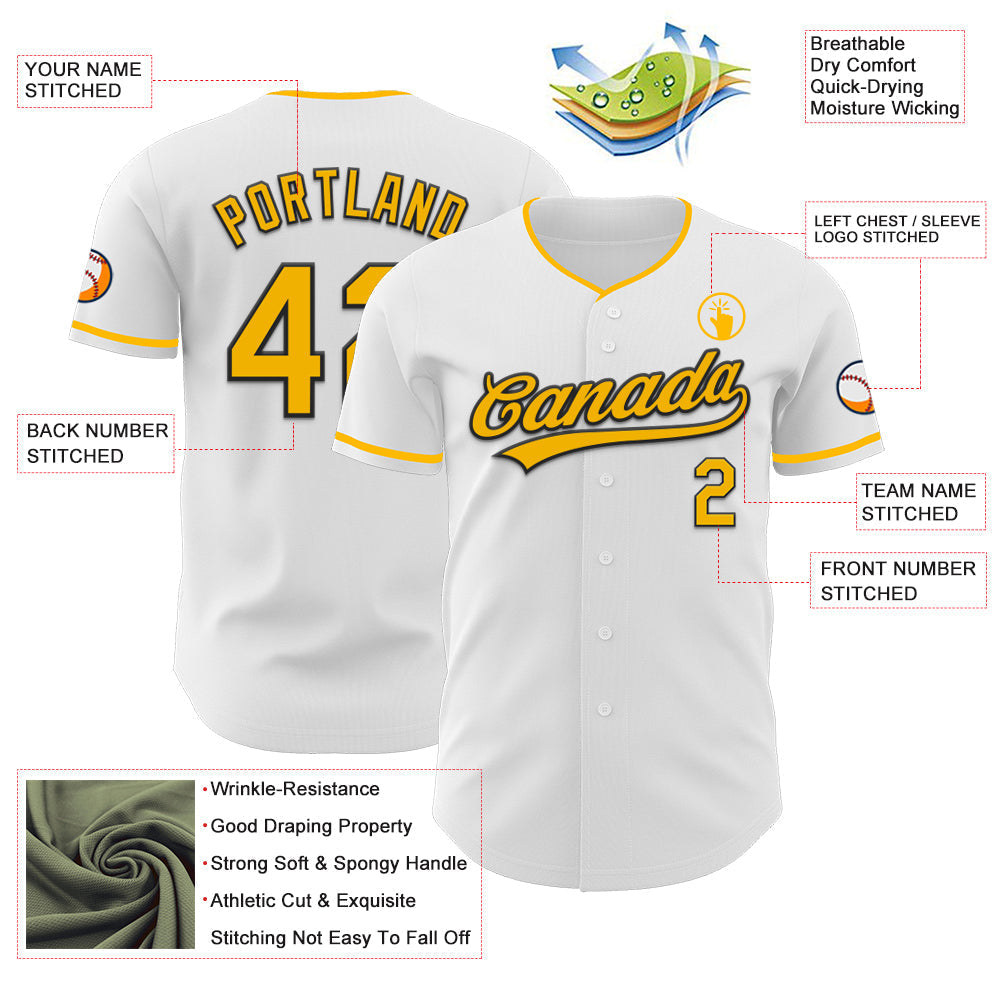 Custom White Gold-Black Authentic Baseball Jersey baseball jersey product view 3