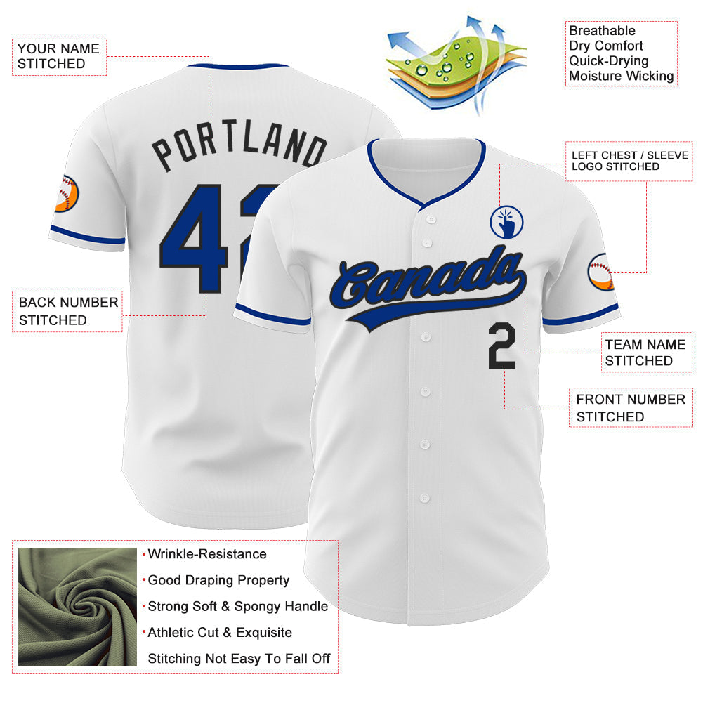 Custom White Royal-Black Authentic Baseball Jersey baseball jersey product view 3
