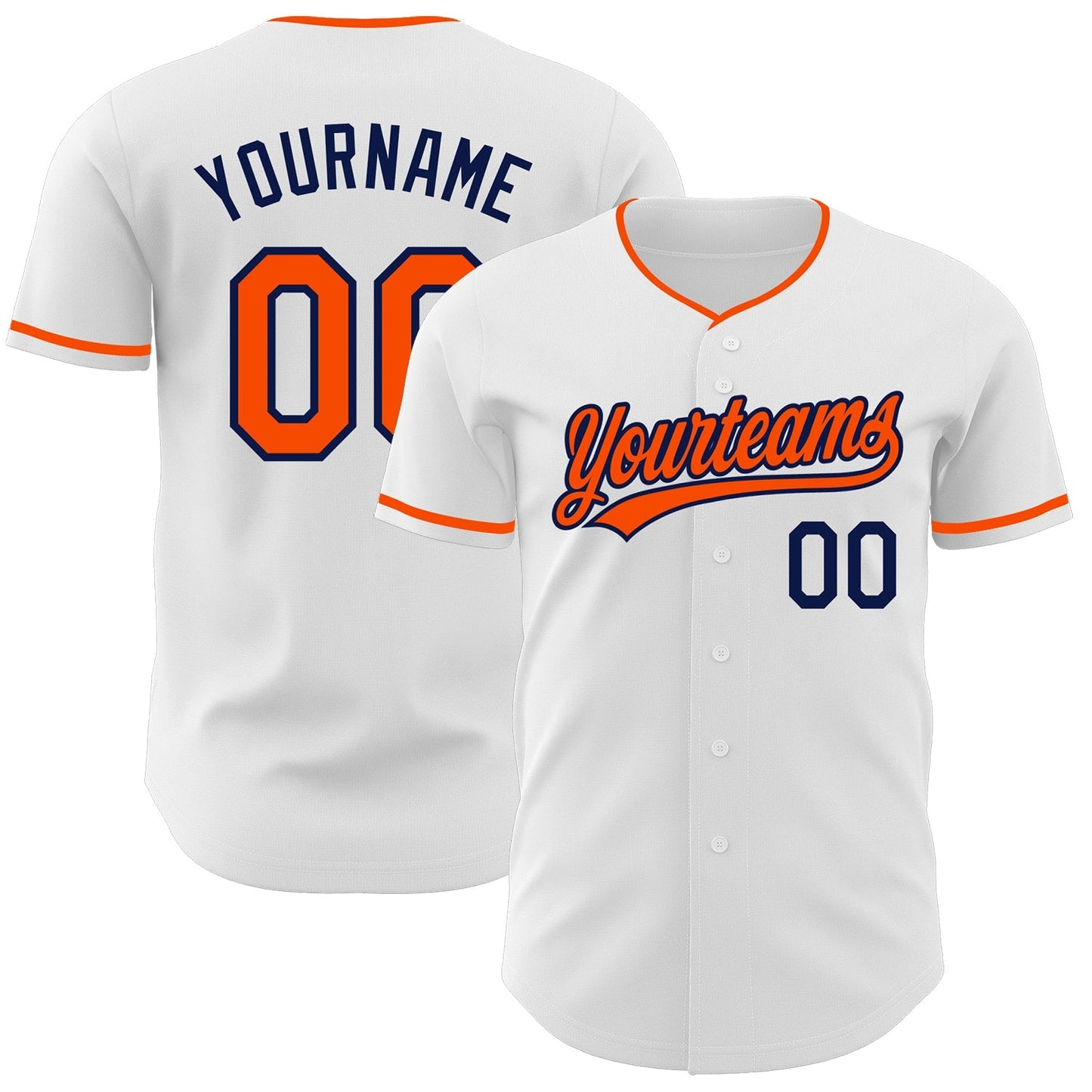 Custom White Orange-Navy Authentic Baseball Jersey baseball jersey product view 1