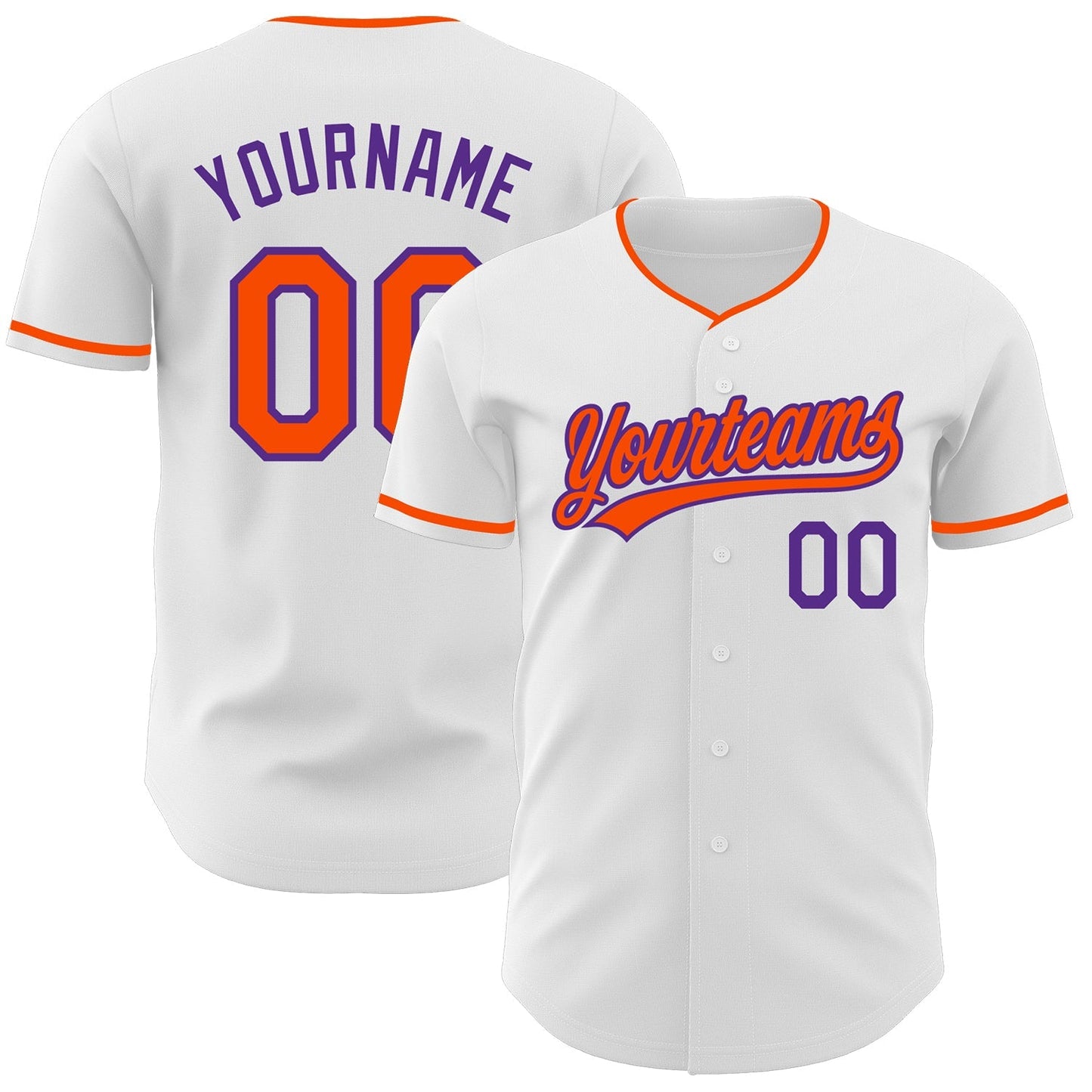 Custom White Orange-Purple Authentic Baseball Jersey baseball jersey product view 1