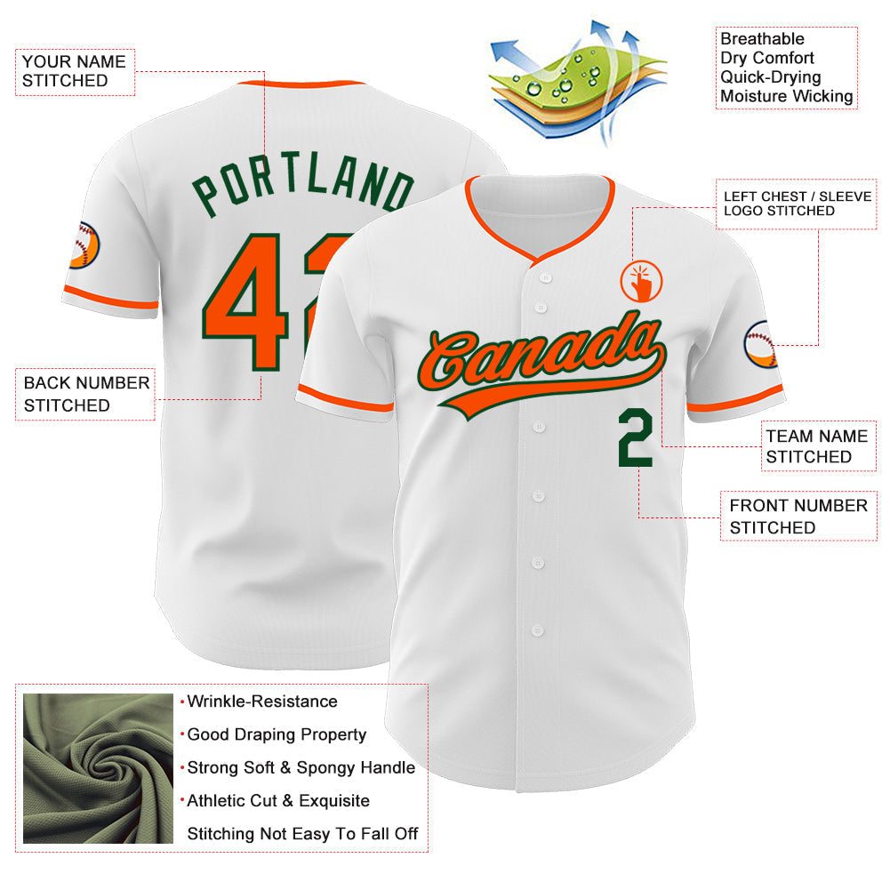 Custom White Orange-Green Authentic Baseball Jersey baseball jersey product view 3