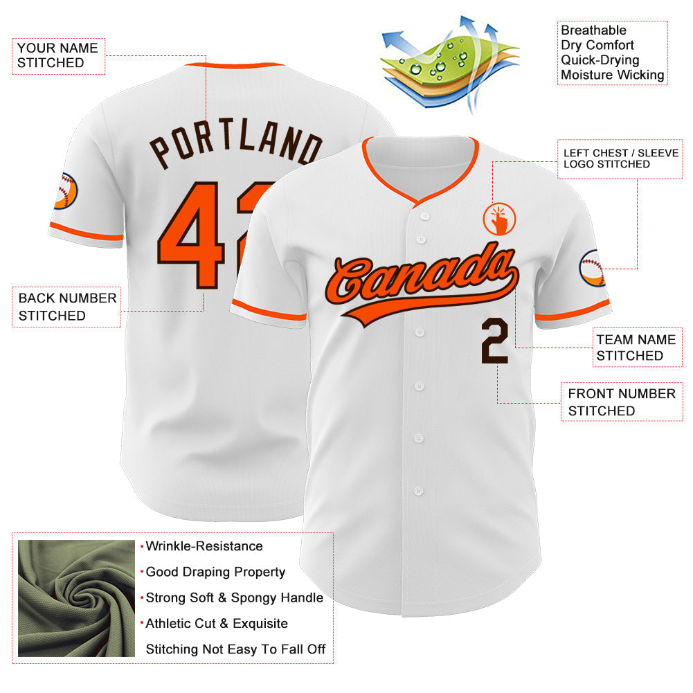 Custom White Orange-Brown Authentic Baseball Jersey baseball jersey product view 3