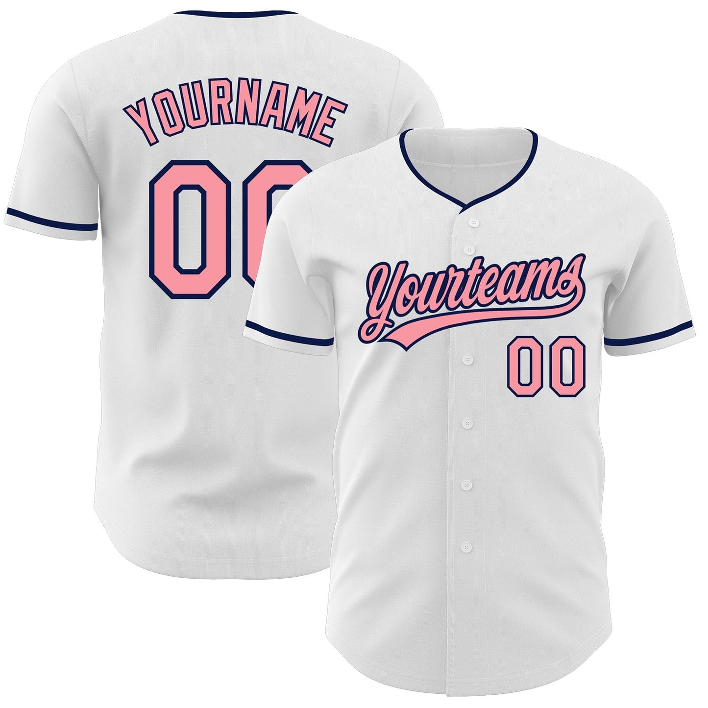 Custom White Medium Pink-Navy Authentic Baseball Jersey baseball jersey product view 1
