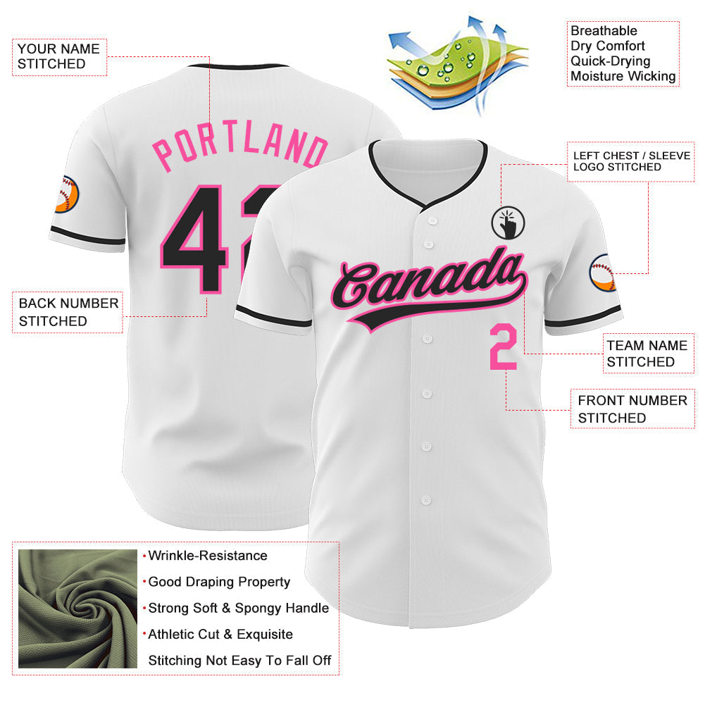 Custom White Black-Pink Authentic Baseball Jersey baseball jersey product view 3