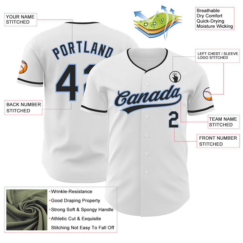 Custom White Black-Light Blue Authentic Baseball Jersey baseball jersey product view 2