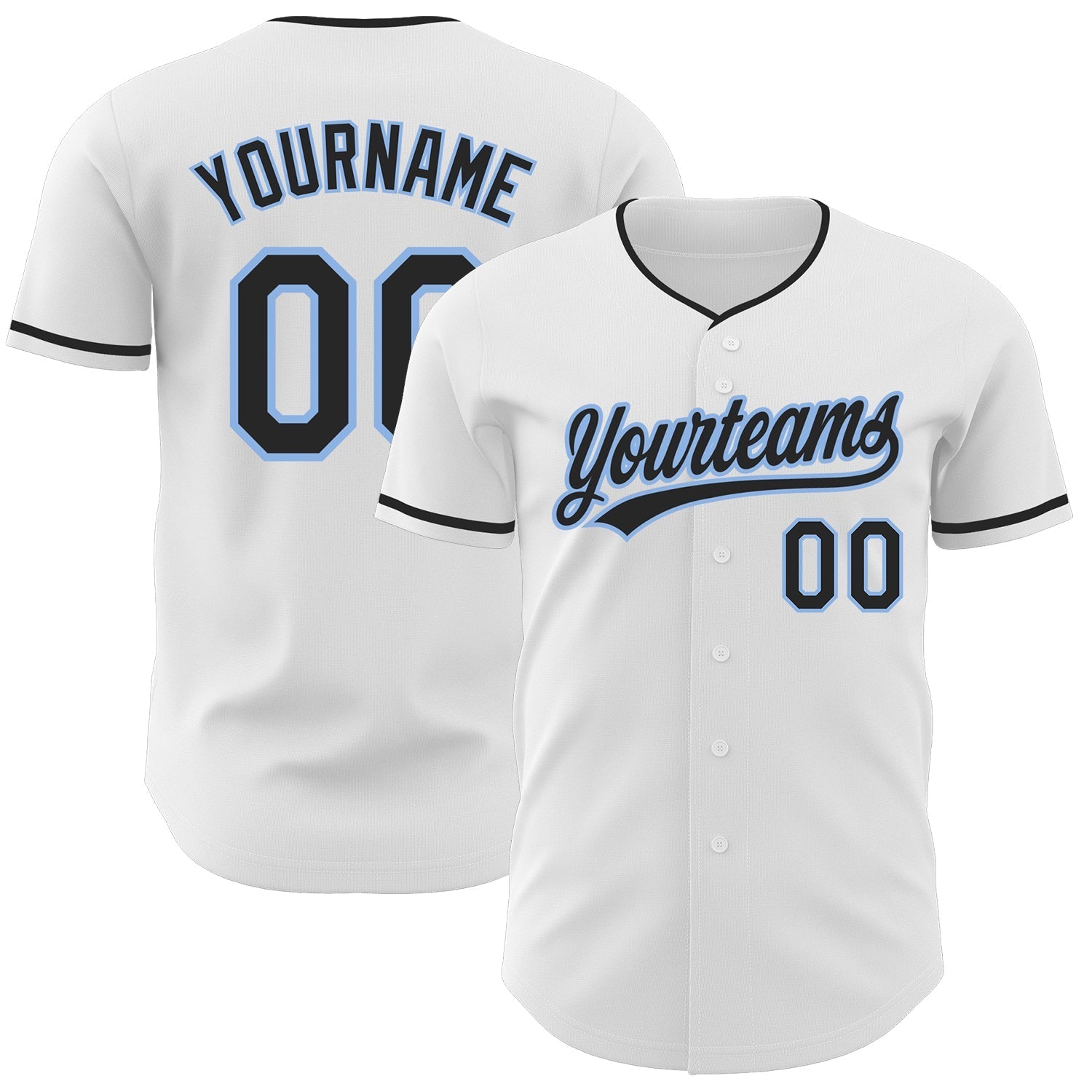 Custom White Black-Light Blue Authentic Baseball Jersey baseball jersey product view 1