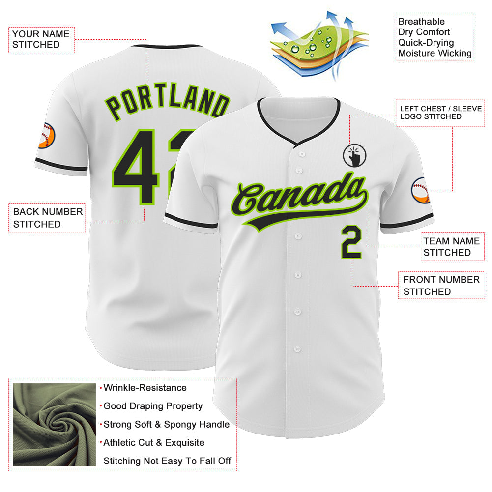 Custom White Black-Neon Green Authentic Baseball Jersey baseball jersey product view 3