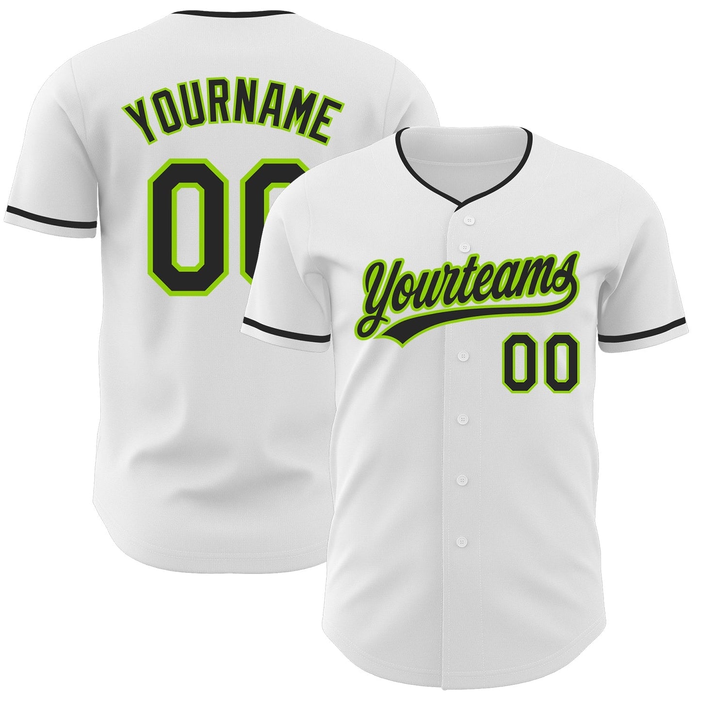 Custom White Black-Neon Green Authentic Baseball Jersey baseball jersey product view 1
