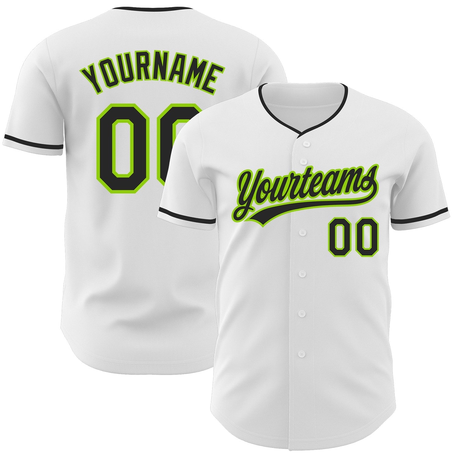 Custom White Black-Neon Green Authentic Baseball Jersey baseball jersey product view 1
