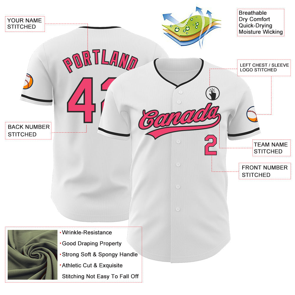 Custom White Neon Pink-Black Authentic Baseball Jersey baseball jersey product view 3