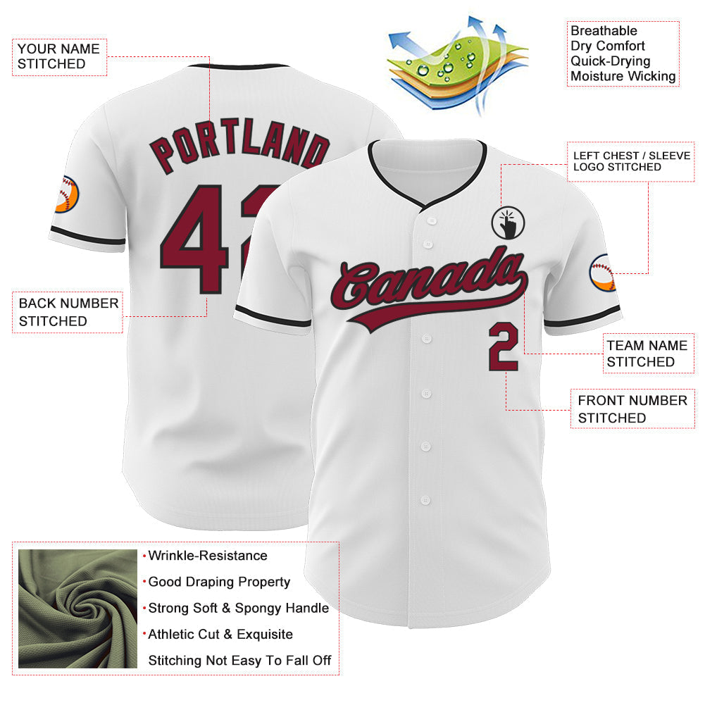 Custom White Maroon-Black Authentic Baseball Jersey baseball jersey product view 3