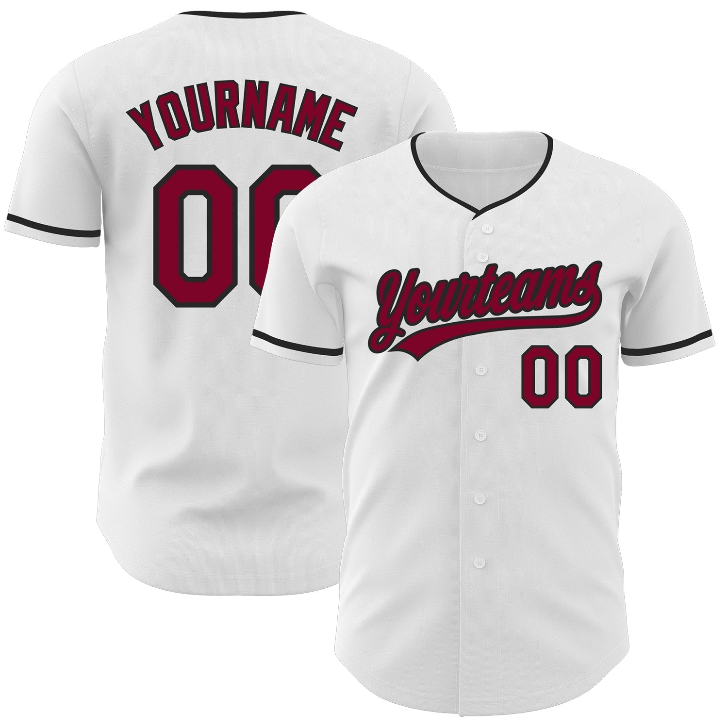 Custom White Maroon-Black Authentic Baseball Jersey baseball jersey product view 1