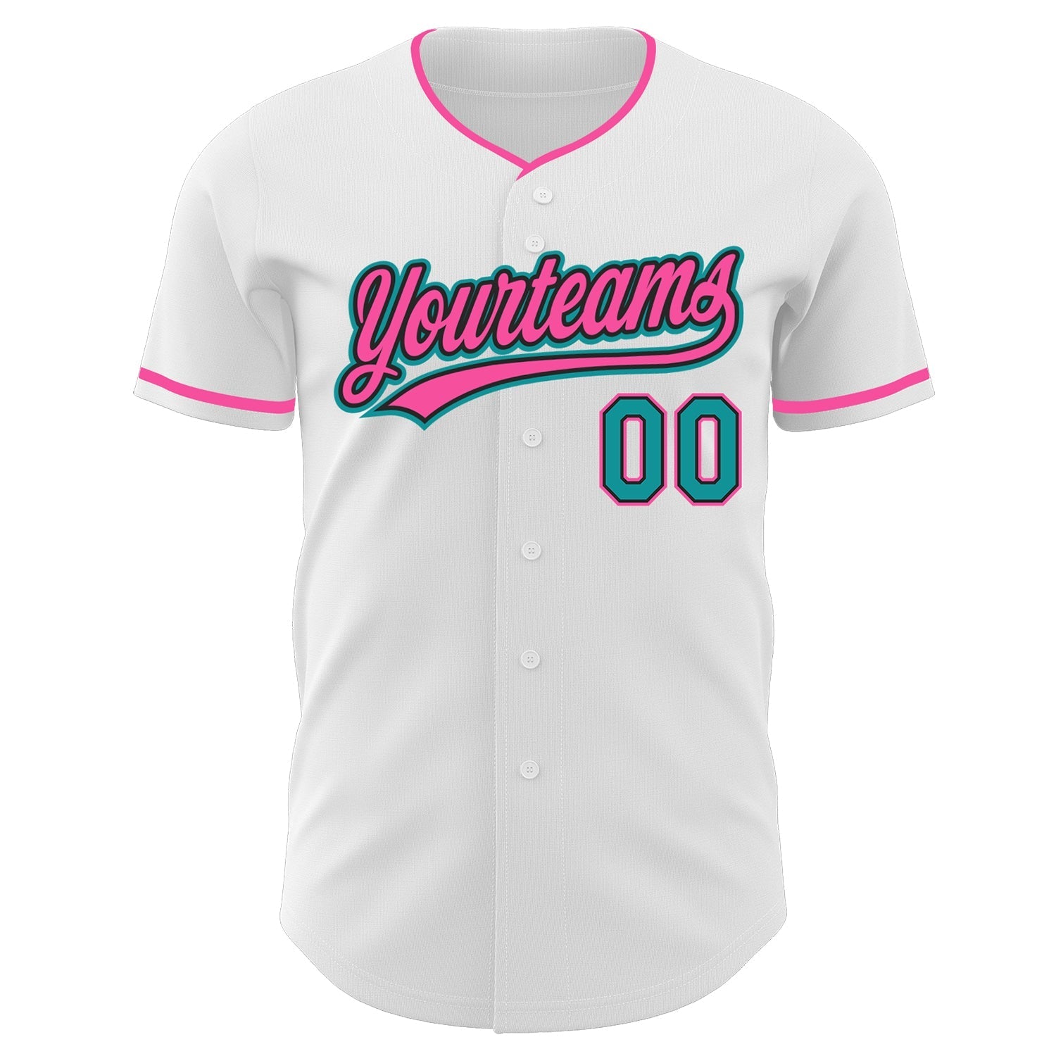 Custom White Teal Black-Pink Authentic Baseball Jersey baseball jersey product view 2