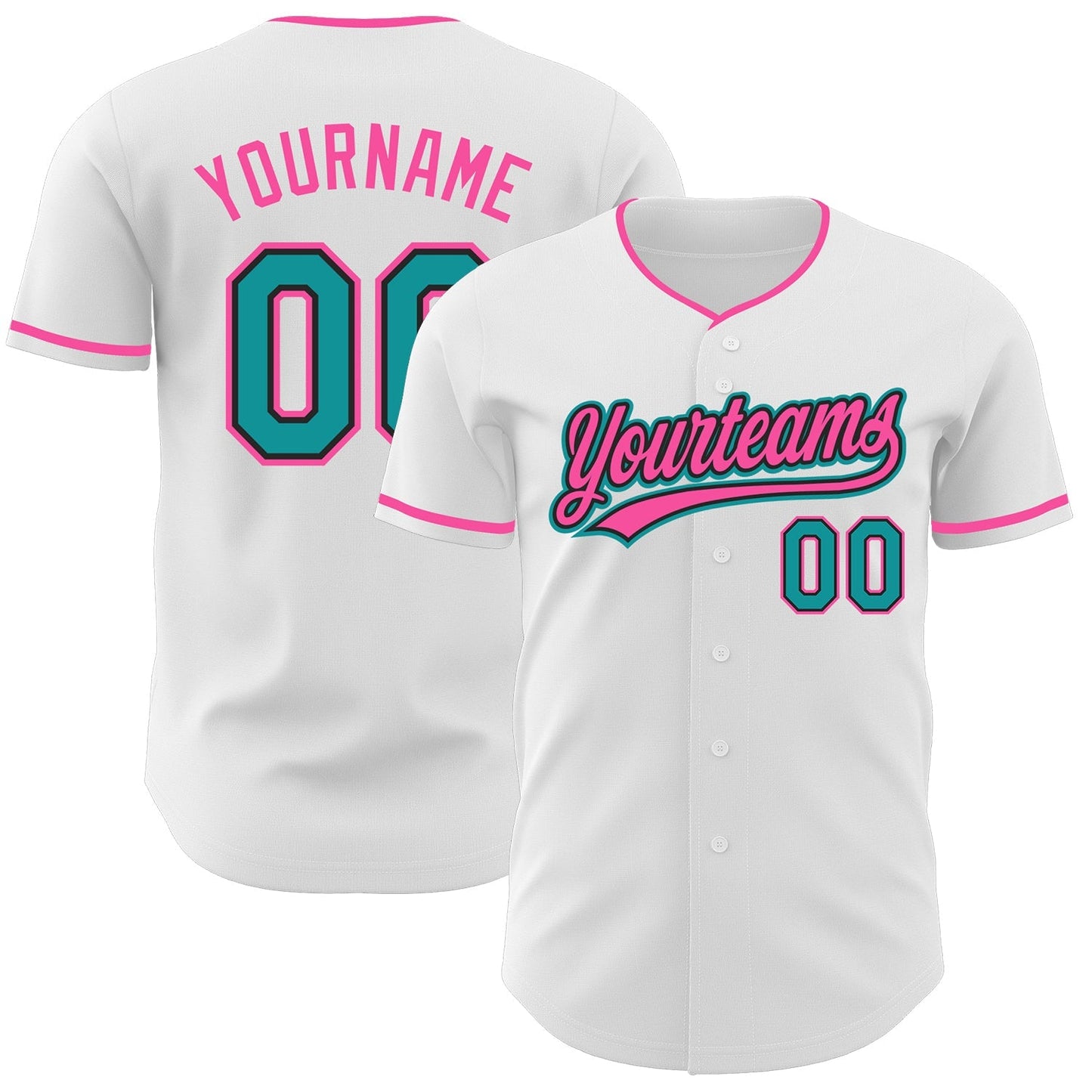 Custom White Teal Black-Pink Authentic Baseball Jersey baseball jersey product view 1