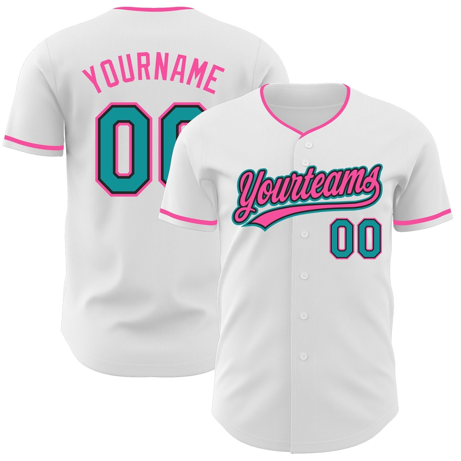 Custom White Teal Black-Pink Authentic Baseball Jersey baseball jersey product view 1