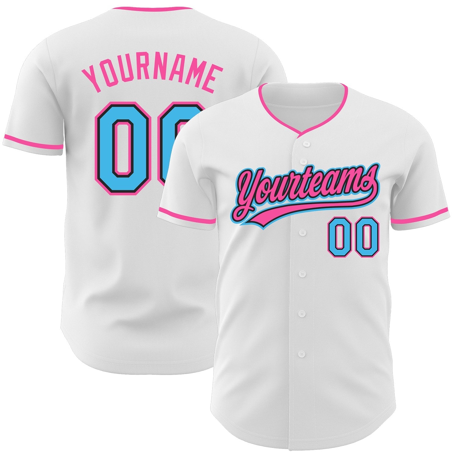 Custom White Sky Blue Black-Pink Authentic Baseball Jersey baseball jersey product view 1