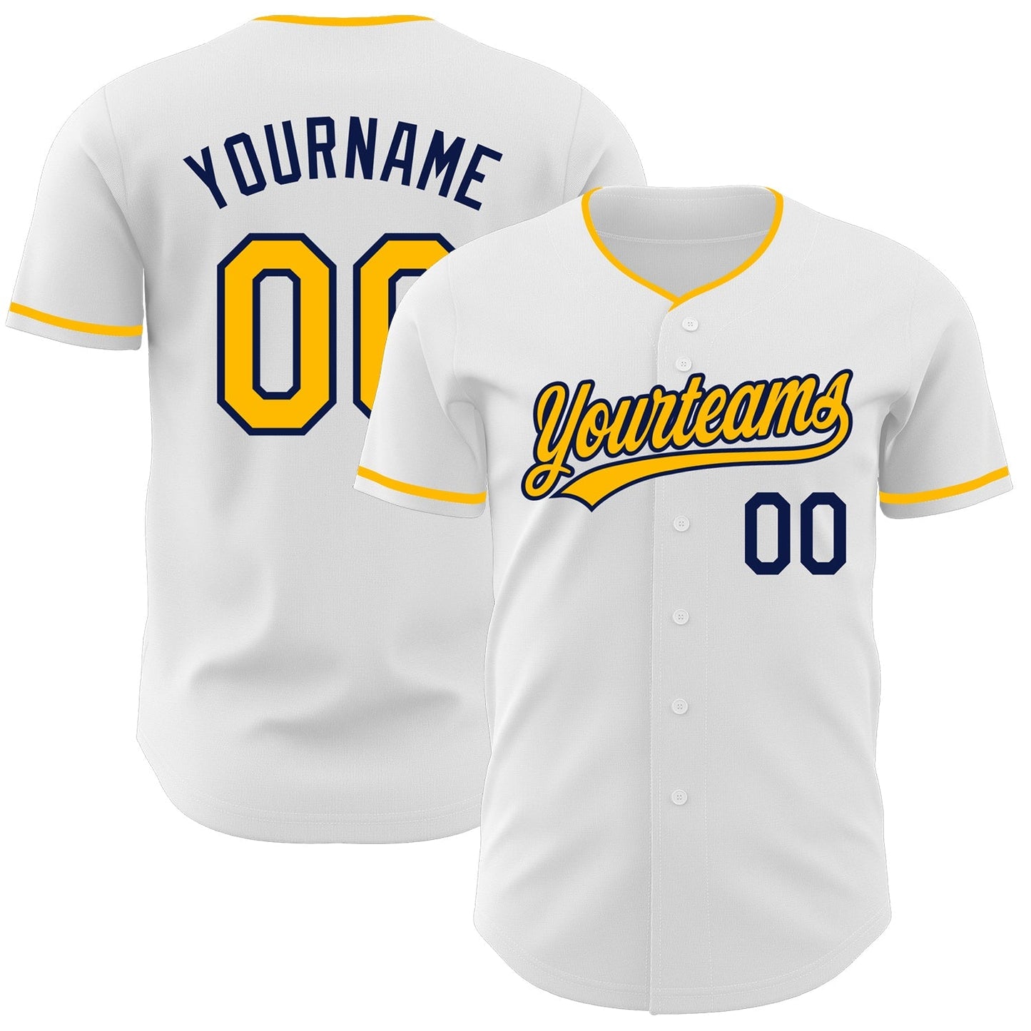 Custom White Gold-Navy Authentic Baseball Jersey baseball jersey product view 1